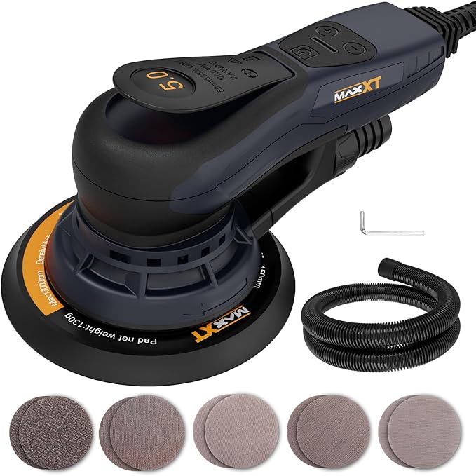 MAXXT Random Orbital Sander Brushless 350W 3A Multi-Function Variable Speed Electric Corded Orbital Sanders Machine with 8 Sanding Paper for Woodworking, Drywall Sanding, Polishing