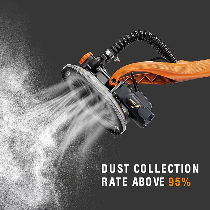 MAXXT Drywall Sander with Vacuum Dust Collection, Popcorn Ceiling Removal Tool, 6 Variable Speed Foldable Telescopic Electric Wall Sander, 600-1900RPM Power Sander Tool, LED Light, 18Pcs Sanding Discs